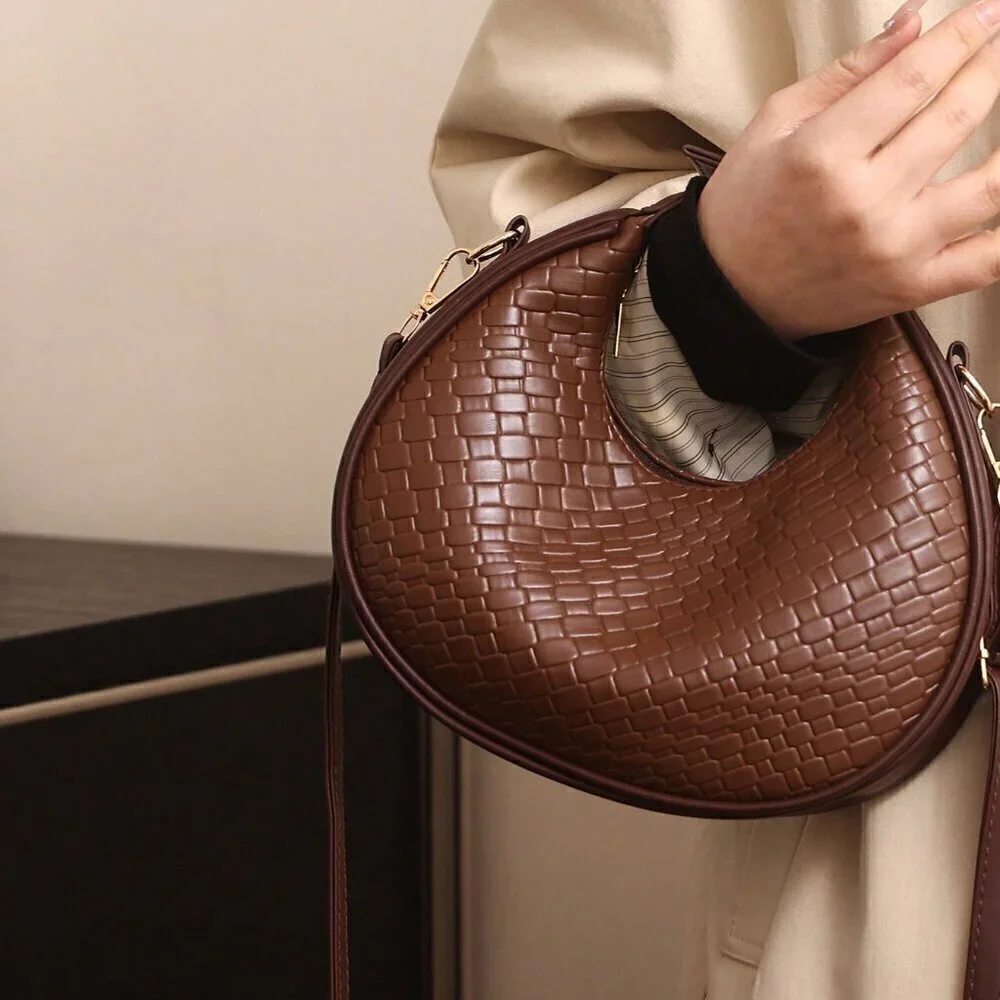 Coffee Brown Vintage Women's European And American Style Design Pu Crossbody Bag